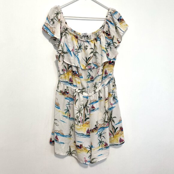 FOREVER 21 Plus Size Beach Motif Romper White Summer Print Off the Shoulder 3X - Picture 2 of 15
